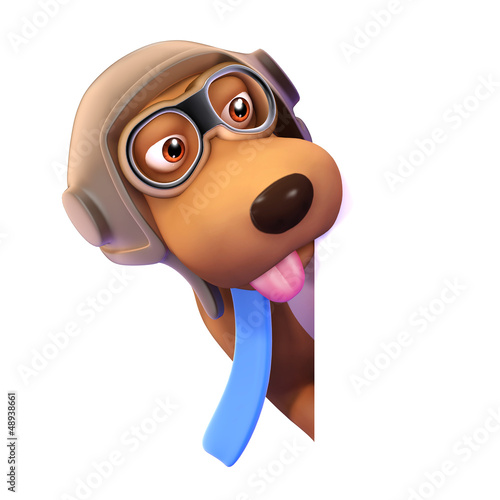 Illustration: 3d Pilot Dog peeps from behind a blank space 3d Pilot Dog peeps from behind a blank space