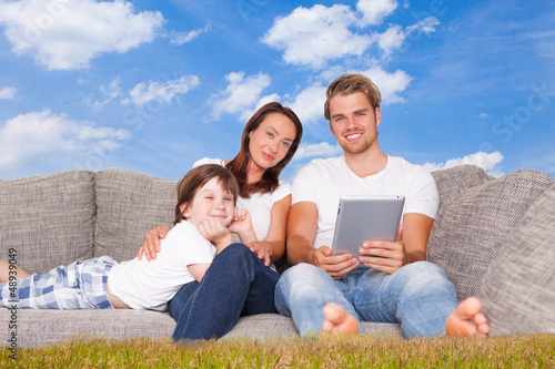 Photo: family in nature with tablet family in nature with tablet