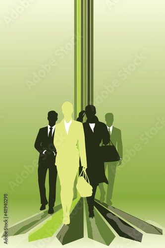 Vector: Crossroad choices and a group of business people Crossroad choices and a group of business people