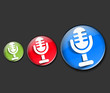 glossy mic icon, isolated on colorful background.