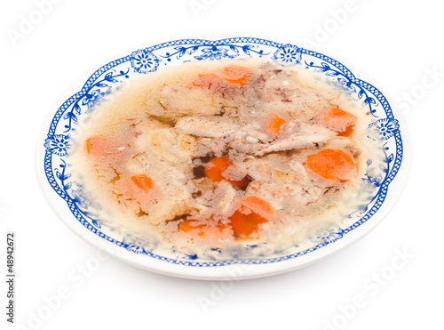 Photo: jelly meat on a plate isolated jelly meat on a plate isolated