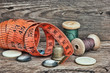 still life of spools of thread