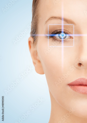 Photo: beautiful woman pointing to eye beautiful woman pointing to eye