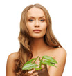woman with green leaf