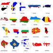 Illustrated Outlines of Countries with Flag inside