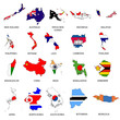 Illustrated Outlines of Countries with Flag inside