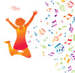 Young active woman . Music background.