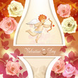 Valentine's day card with roses, hearts and cupid
