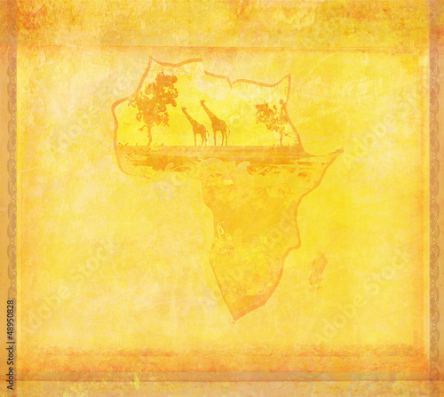 Illustration: grunge background with African fauna and flora grunge background with African fauna and flora