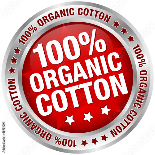 Vector: Button Banner "100% Organic Cotton" Red/Silver Button Banner "100% Organic Cotton" Red/Silver