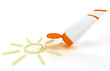 tube of sunscreen with a painted sun cream
