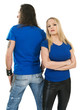 Couple with blank blue shirts
