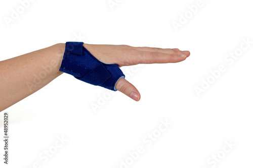 Photo: Finger in a splint. Finger in a splint.