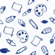 Doodle tools: pen, pencil, brush, eraser seamless pattern