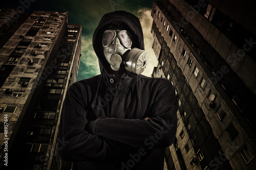 Photo: Man wearing gas mask Man wearing gas mask
