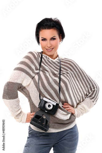 Photo: Beautiful woman with camera Beautiful woman with camera