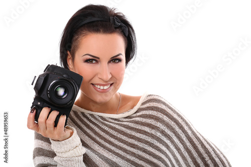 Photo: Beautiful woman with camera Beautiful woman with camera
