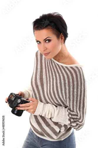 Photo: Beautiful woman with camera Beautiful woman with camera