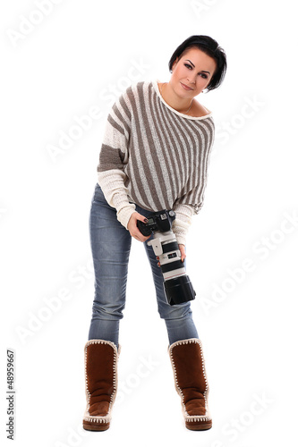 Photo: Beautiful woman with camera Beautiful woman with camera