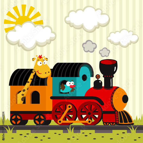 Vector: locomotive with a giraffe and a bird locomotive with a giraffe and a bird