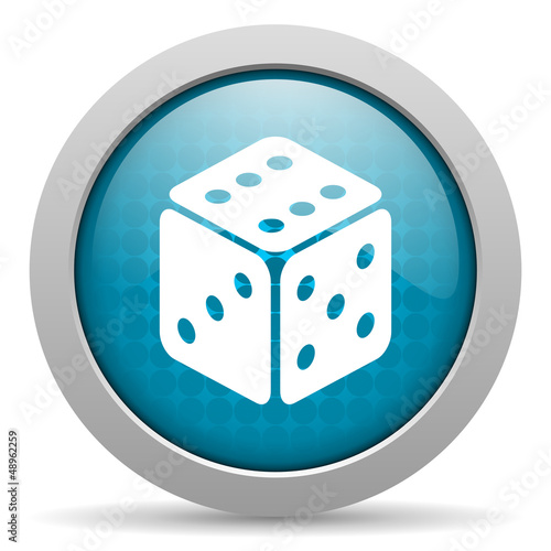Illustration: dice blue glossy icon on white background dice blue glossy icon on white background