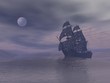 Ghost boat by night - 3D render
