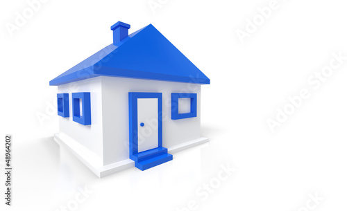 Illustration: Kleines 3D Einfamilienhaus Blau Kleines 3D Einfamilienhaus Blau