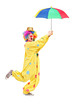 Full length portrait of a male clown with umbrella