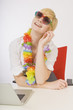 Woman Wearing Heart Sunglasses And A Lei