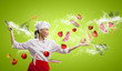 Asian female cook with knife