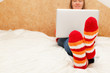woman working on computer at home