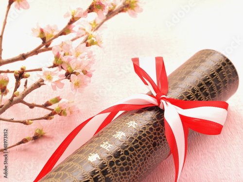 Photo: 卒業証書と桜 卒業証書と桜