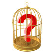 Birdcage with a question mark inside