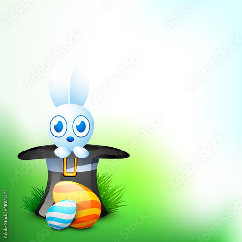 Vector: Cute Easter Bunny with beautiful painted Easter Eggs on grass, n Cute Easter Bunny with beautiful painted Easter Eggs on grass, n
