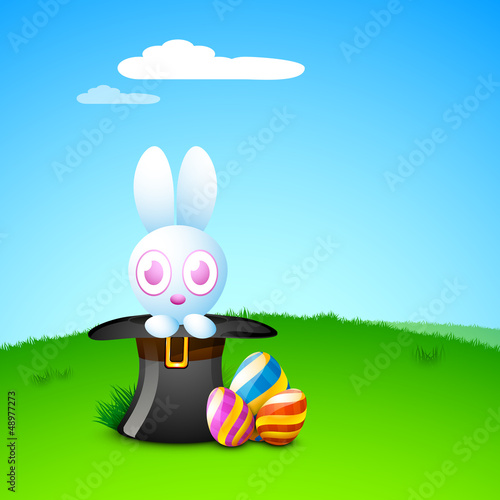 Vector: Cute Easter Bunny with beautiful painted Easter Eggs on grass, n Cute Easter Bunny with beautiful painted Easter Eggs on grass, n