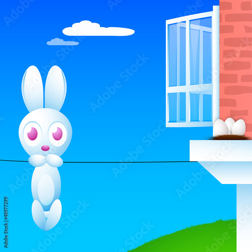 Vector: Happy Easter background with hanging Easter bunny, Happy Easter background with hanging Easter bunny,