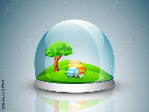 Vector: Beautiful painted Easter Eggs and nature background in glass gif Beautiful painted Easter Eggs and nature background in glass gif