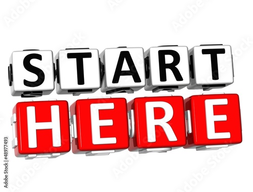 Illustration: 3D Start Here button icon over white background 3D Start Here button icon over white background