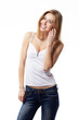 Photo: Young, happy girl on a white background. Young, happy girl on a white background.