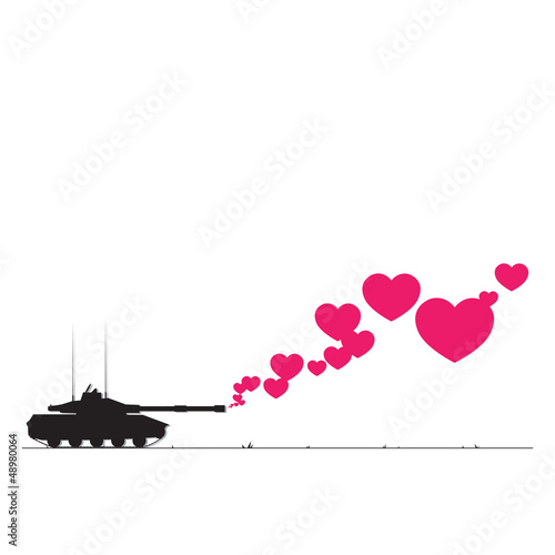 Vector: Abstract vector illustration with tank and hearts. Abstract vector illustration with tank and hearts.