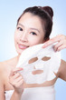 happy Young woman with cloth facial mask