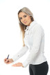 Blonde girl with a pen
