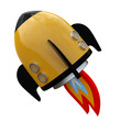 3D illustration of cartoon rocket over white background
