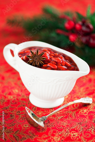 Photo: Goji berry sauce with spices, selective focus Goji berry sauce with spices, selective focus