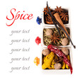 Photo: Colorful spices on a white background with sample text Colorful spices on a white background with sample text