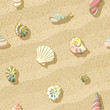 seashells on the beach, seamless background, vector illustration
