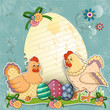 Vector: Hens with eggs background turchese Hens with eggs background turchese