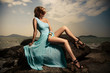 Portrait Of Fashion Woman In Blue Dress Outdoor