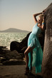 Portrait Of Fashion Woman In Blue Dress Outdoor