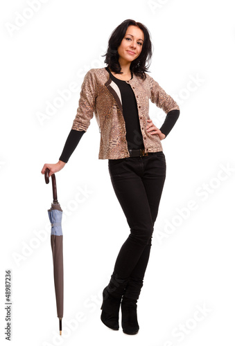 Photo: Smiling young woman with umbrella Smiling young woman with umbrella